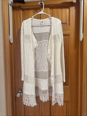 Self Esteem Ivory Crochet-Trim Open Cardigan